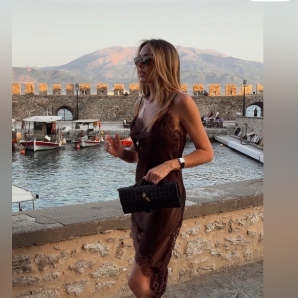 Zara NWT ZW Collection asymmetric lace dress brown 5919/200 - Picture 12 of 14